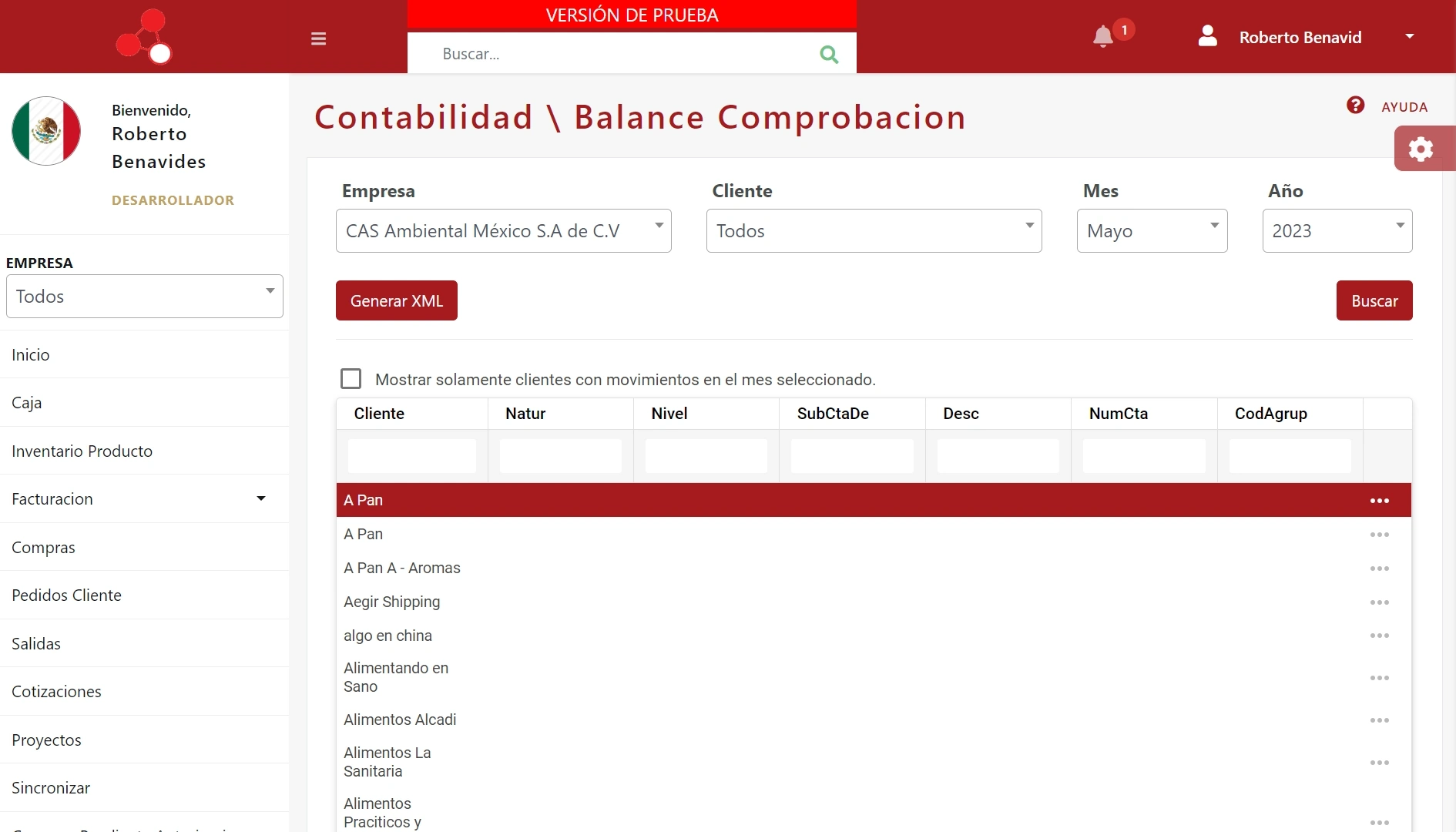 Facilis. Vista previa de pantalla inicial de módulo de Contabilidad de Facilis-ERP
