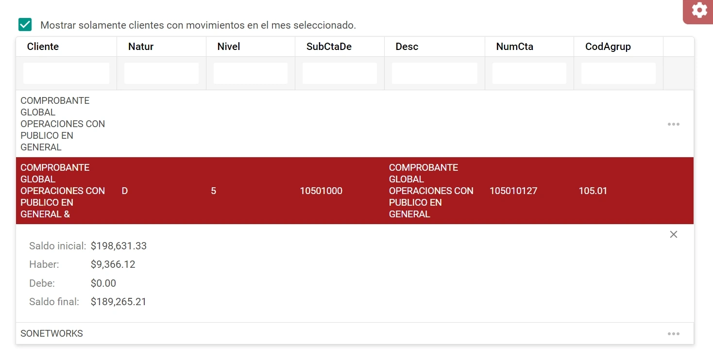 Facilis. Vista previa de Ver movimientos de módulo de Contabilidad de Facilis-ERP